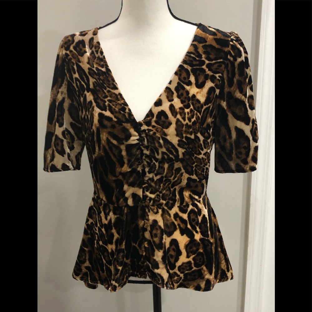 WAYF Becca Ruched Cap Sleeve Top in Leopard.